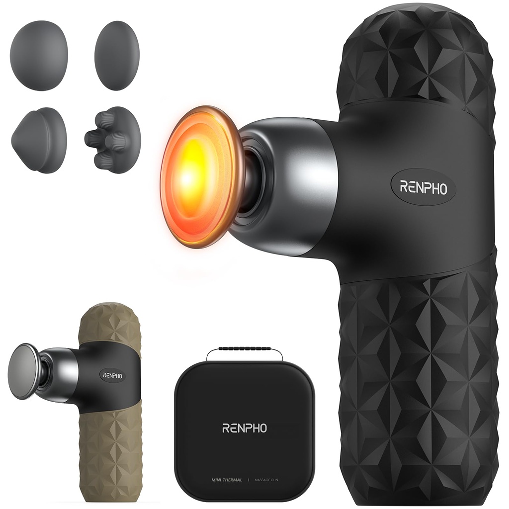 RENPHO Mini Massage Gun with Heat,Massage Gun Deep Tissue with 4 Massage Heads,Ultra Small