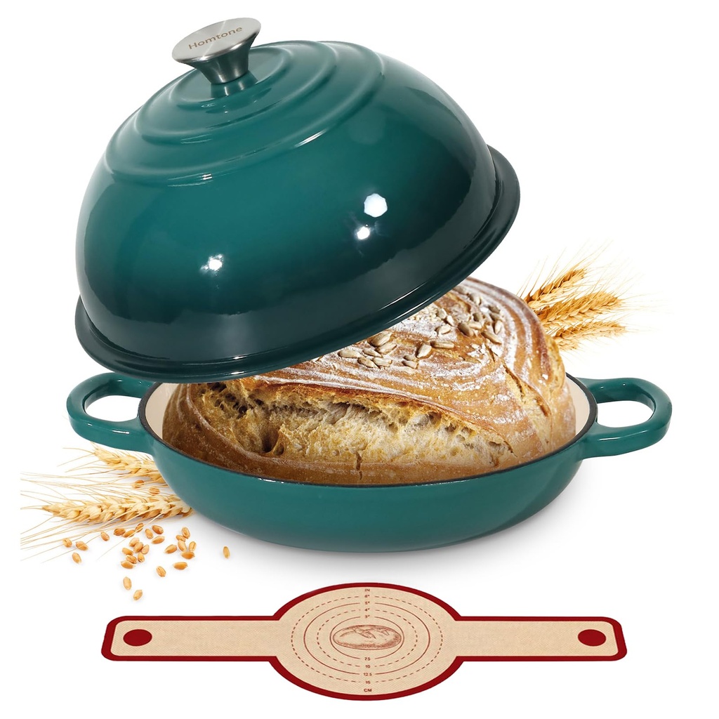 Homtone 5.5QT/26cm Enamelled Cast Iron Dutch Oven for Sourdough Bread, Dutch Oven Pot with