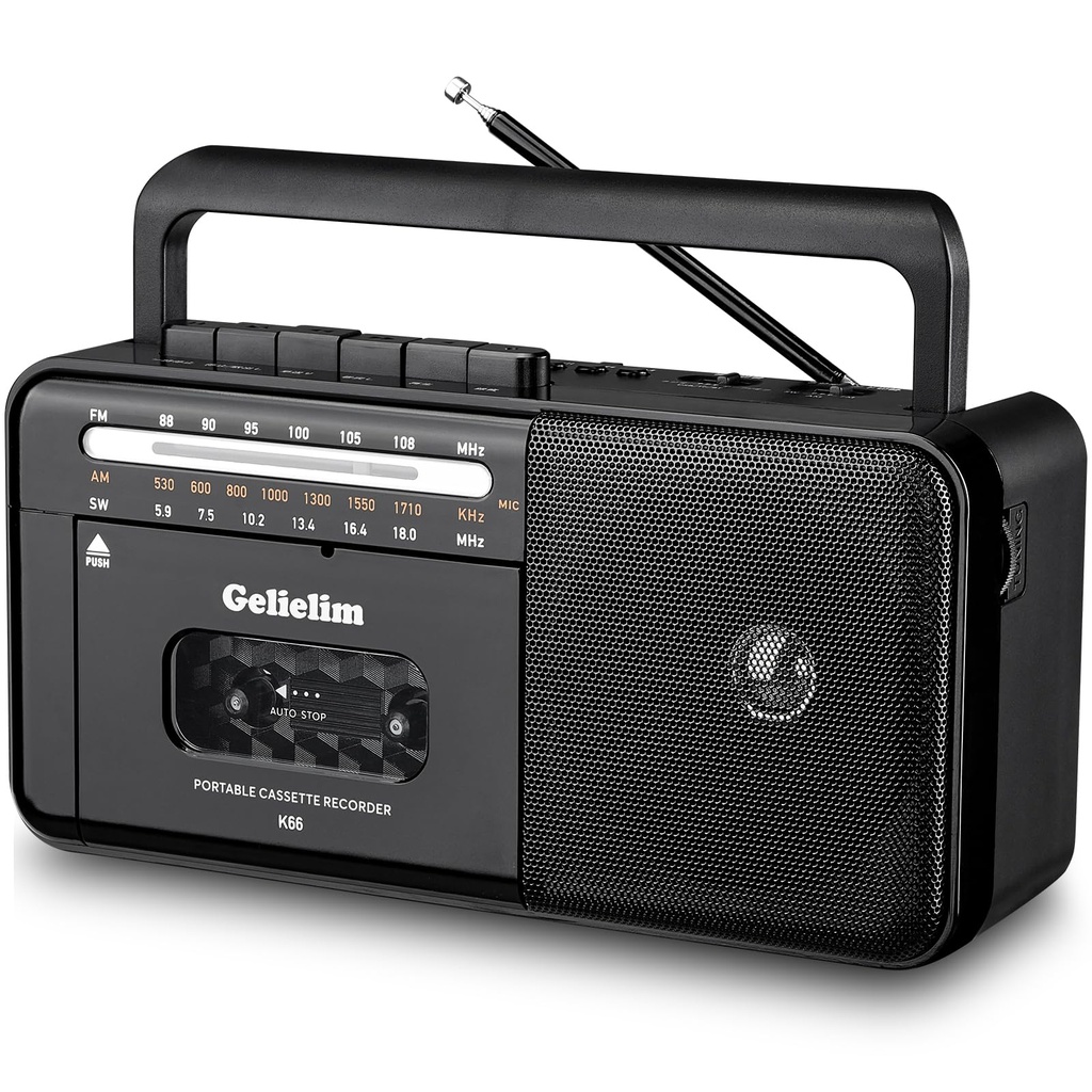 Gelielim Portable Cassette Player, Cassette Recorder Blutooth Boombox, Cassette Tape Player