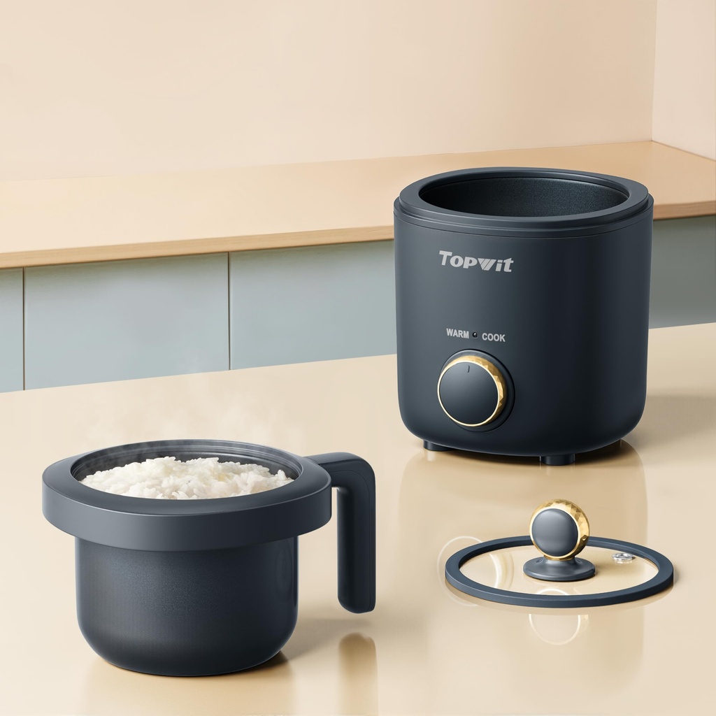 TOPWIT - Small Rice Cooker - 2 Cups Uncooked - 1.2L Mini Rice Cooker with Non-Stick Coating