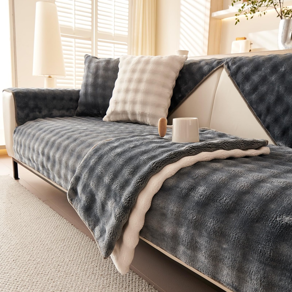 tianxinbaobei Velvet Couch Covers for Sofa, Plush Sectional Sofa Covers Washable for 2-3 Cus