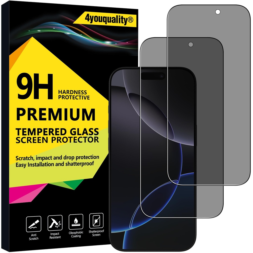 4youquality Privacy Screen Protector for iPhone 17/16 Pro (6.3-Inch), Anti Spy Tempered Gla