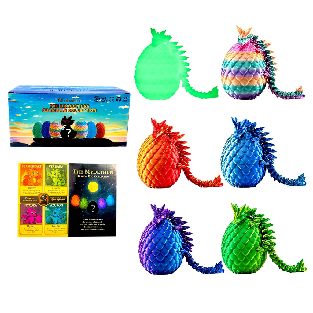Mydethun 12 Pack Mystery 3D Printed Dragon Egg Set - 2 Rare Glow in Dark - Bulk Articulated