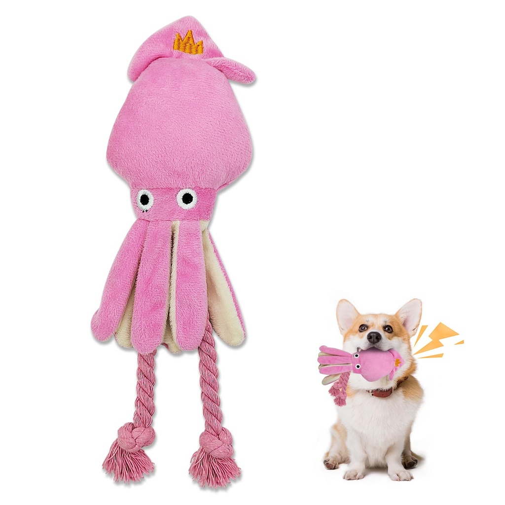 Andiker Squeaky Dog Toy, Cute Soft Dog Plush Toys with Sturdy Chewing Ropes Built-in Squeak