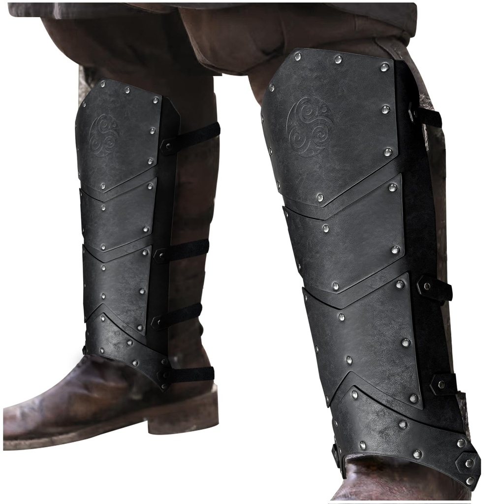 HiiFeuer Medieval Faux Leather Leg Gaiters, Vintage Middle Ages Knight Leg Armor, Mercenary