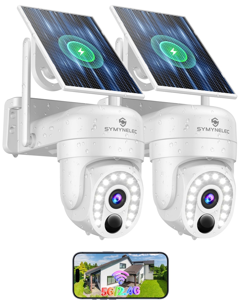 SYMYNELEC Security Cameras Wireless Outdoor: 5G&2.4G Solar Powered Camera- 360 Pan/Tilt