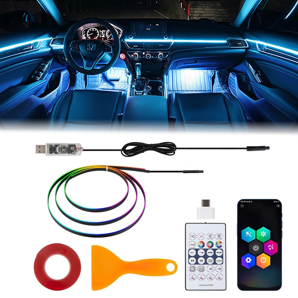 Acrylic Car LED Interior Lights, 110cm 146 LEDs RGB Ambient Lighting, 16 Million Colours, AP