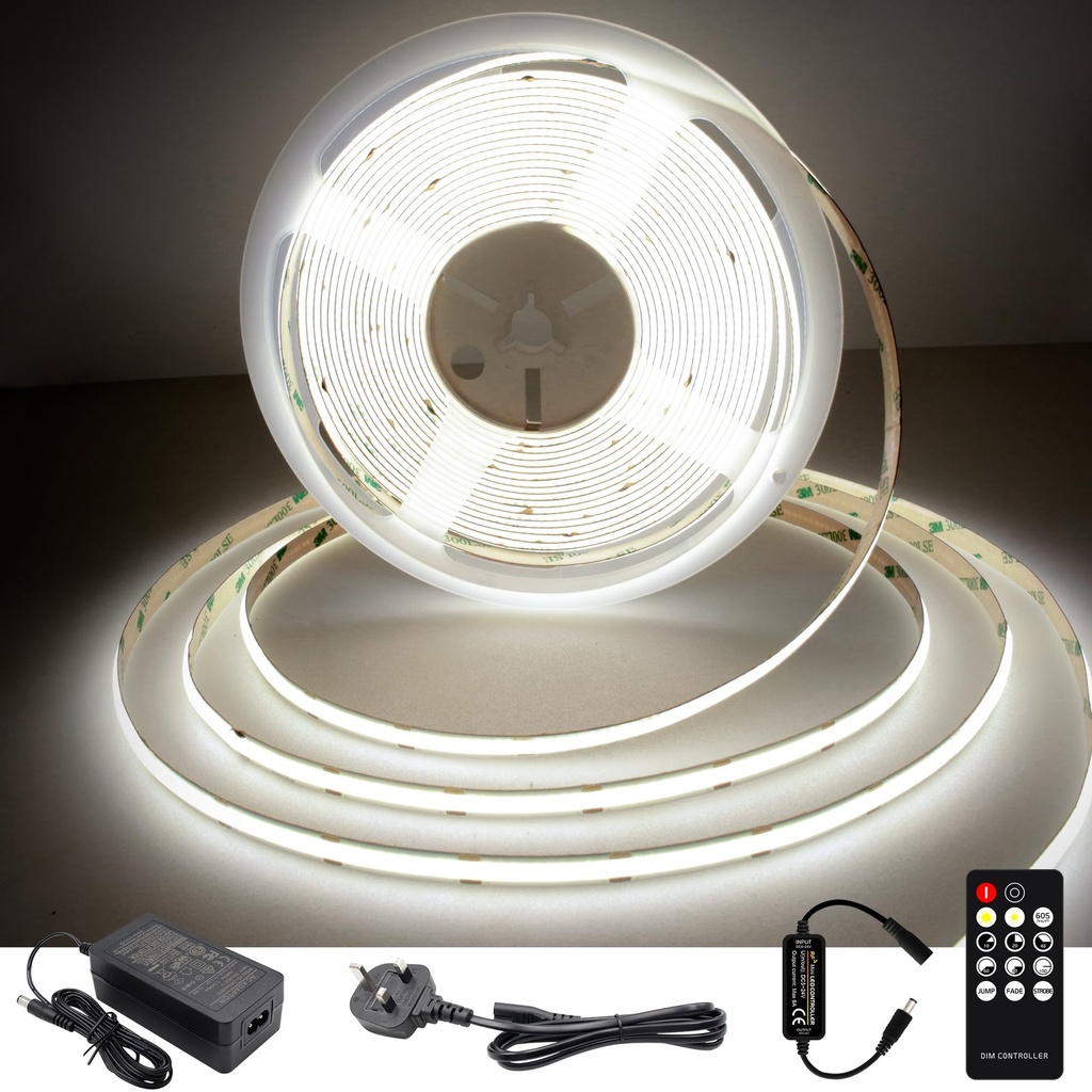 TTWAY COB LED Strip Lights, Dimmable LED Strip Kit 6000K, Super Bright 24V LED Tape Lights C