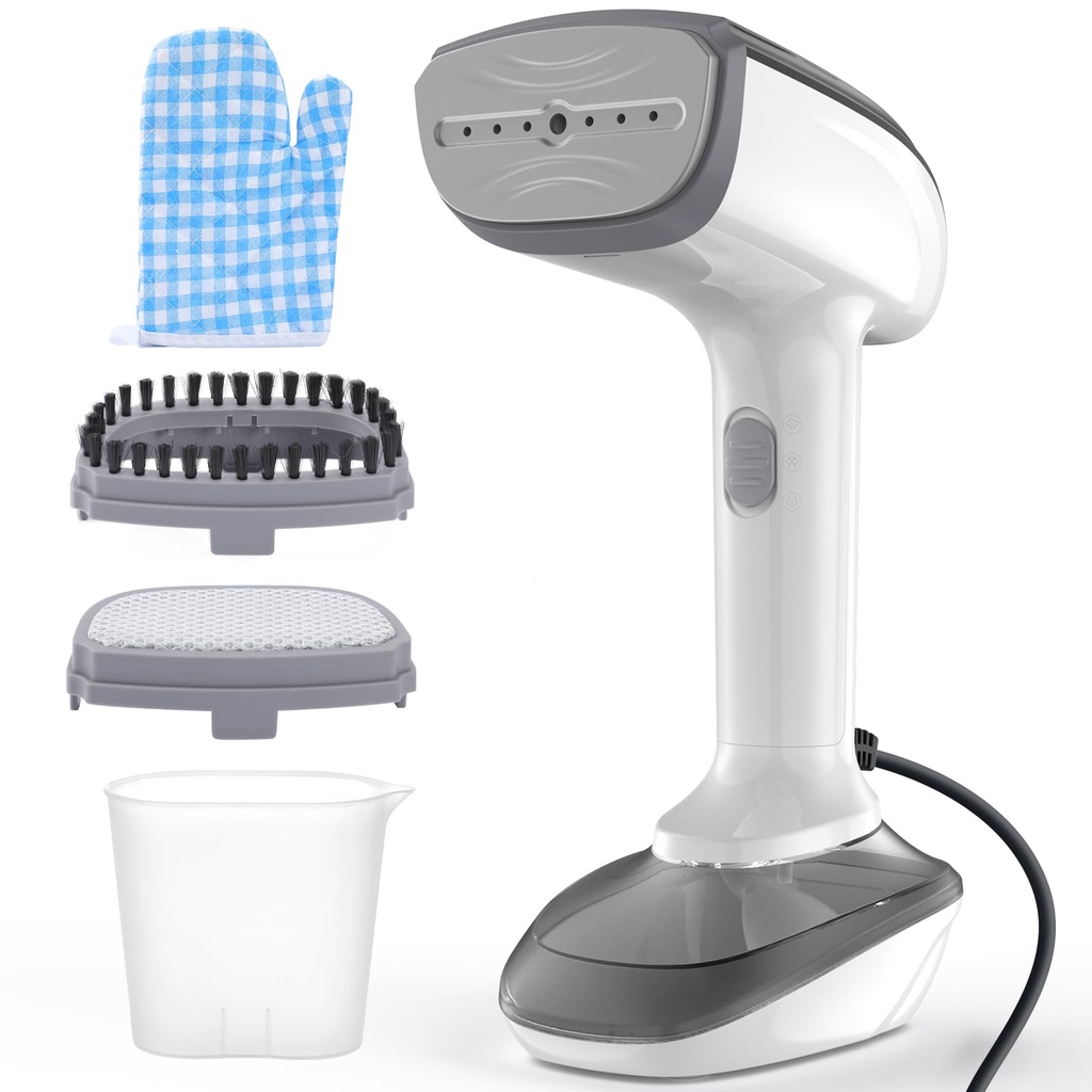 Powerful Handheld Fabric Steamer - 1800W with Fast Ceramic Heat-Up Plate, 2-in-1 Ironing & W