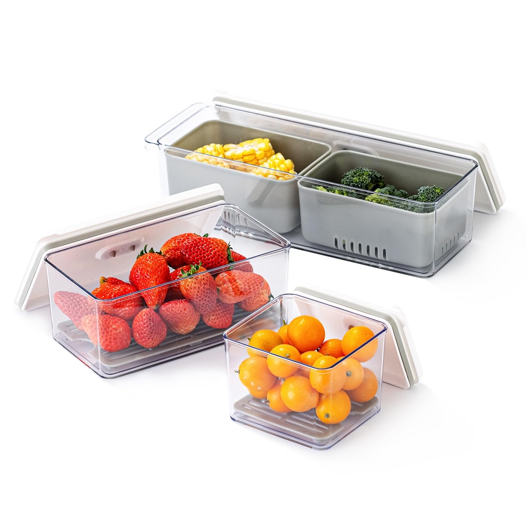 Lille Home Stackable Produce Saver, Organizer Bins/Storage Containers with Removable Drain