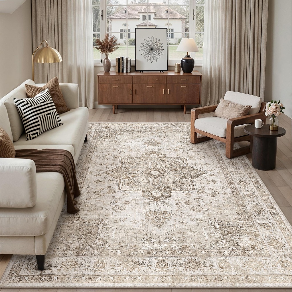 PureCozy Vintage Rugs Living Room Area Rug 200x300cm Washable Beige Bedroom Large Non Slip