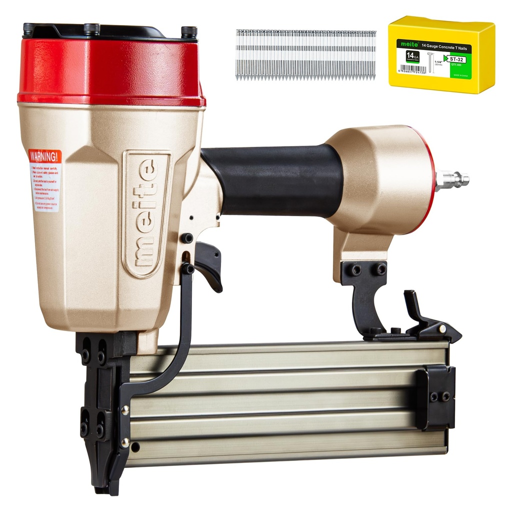 meite Pneumatic Concrete T Nailer with 32 mm Concrete Nails (400 PCS), 14 Gauge Heavy Duty A