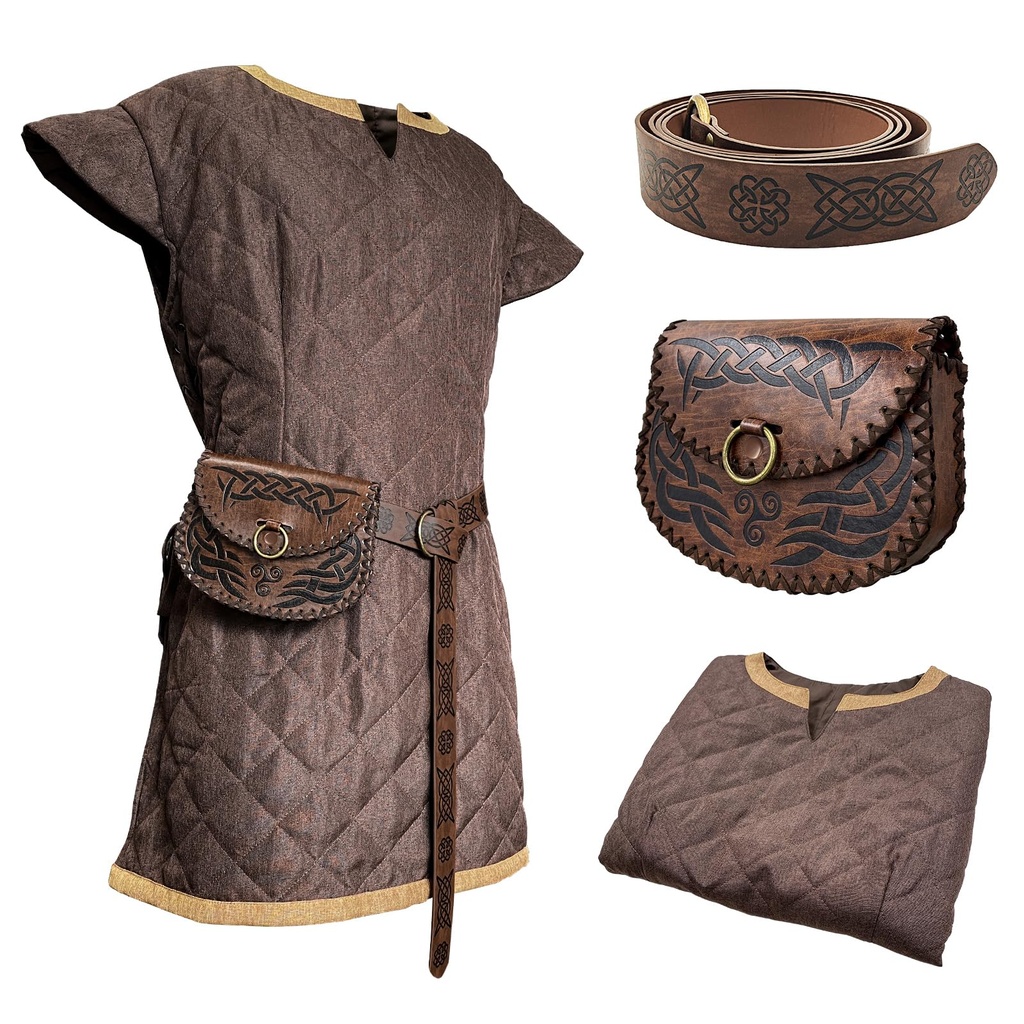 HiiFeuer Medieval Costume Tunic, with Vintage Belt and Bag, Mercenary Knight Body Cloth Arm