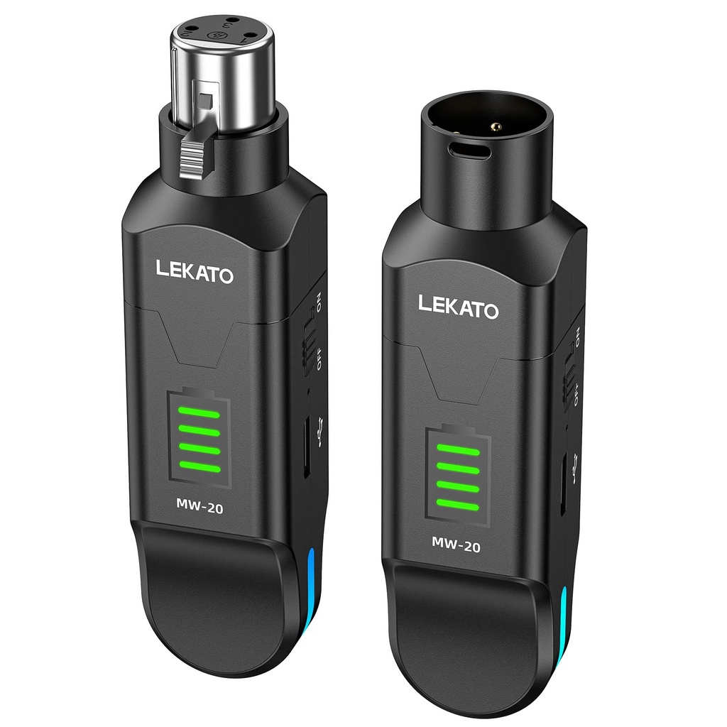 LEKATO 2.4GHz Wireless XLR Microphone Transmitter & Receiver,48V Phantom Power, Condenser/Dy