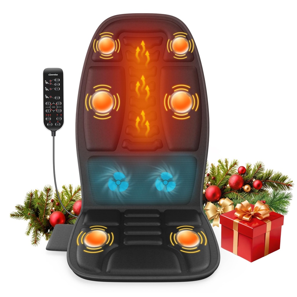 Electric Back Massager with Heat for Deep Tissue Pain Relief, Portable Massage Chair Cushion