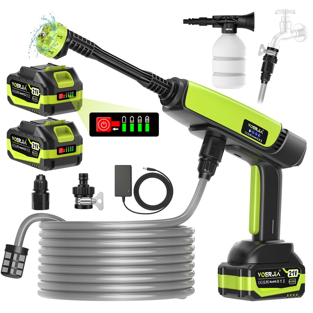 VOERJIA 21V Cordless Pressure Washer with LED Battery Display, Up to 1000 PSI Portable Power