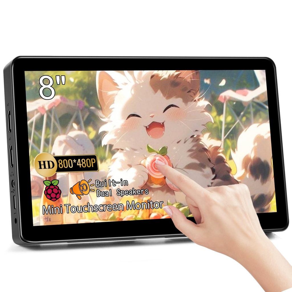 Akntzcs Small Monitor Touch Screen Monitor 8 Inch HD 800x480 HDMI Mini Portable Monitor IPS