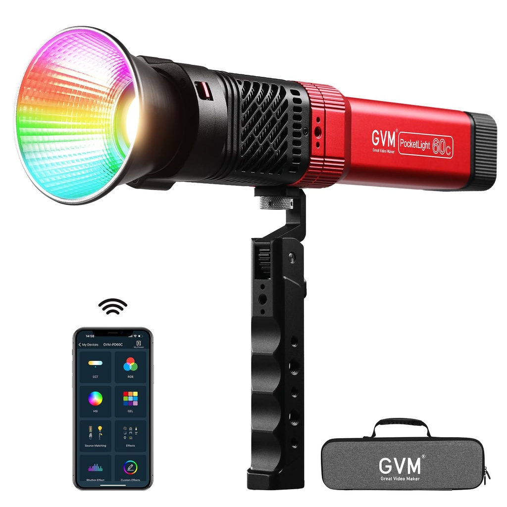 GVM PD60C RGB Video Light, 60W COB Photography Lighting, Portable Studio Light for Photograp
