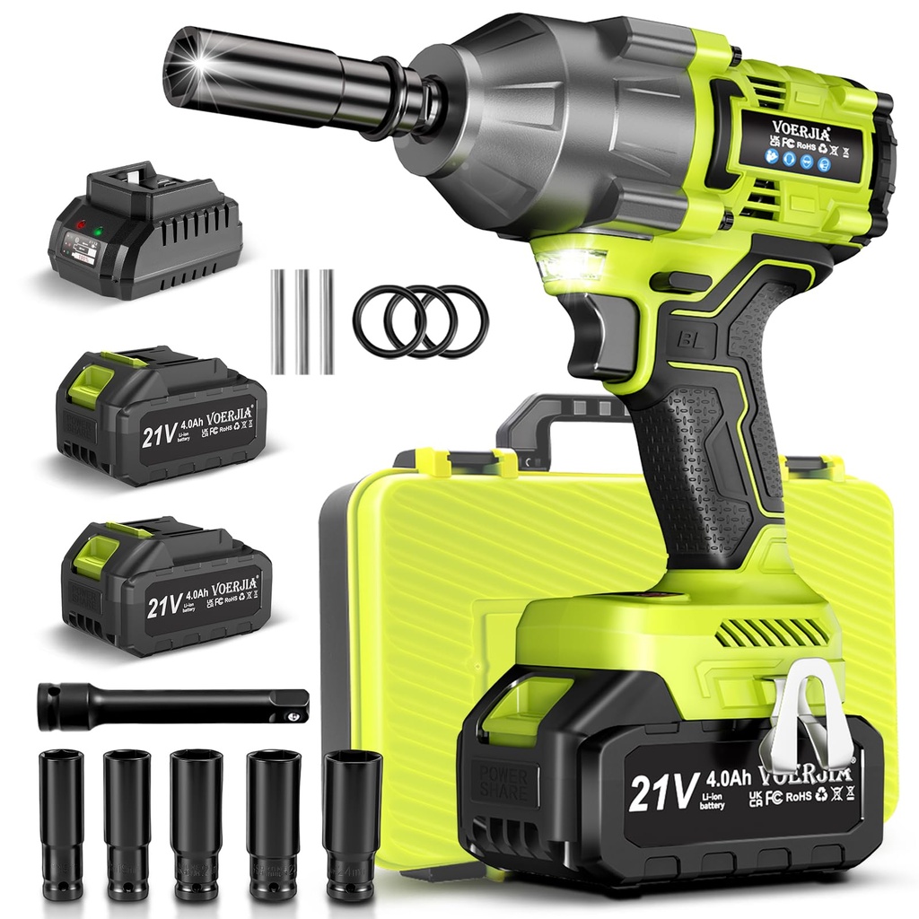 VOERJIA Cordless Impact Wrench 1/2 Inch, 1000Nm High Torque Brushless Impact Gun, 21V Heavy