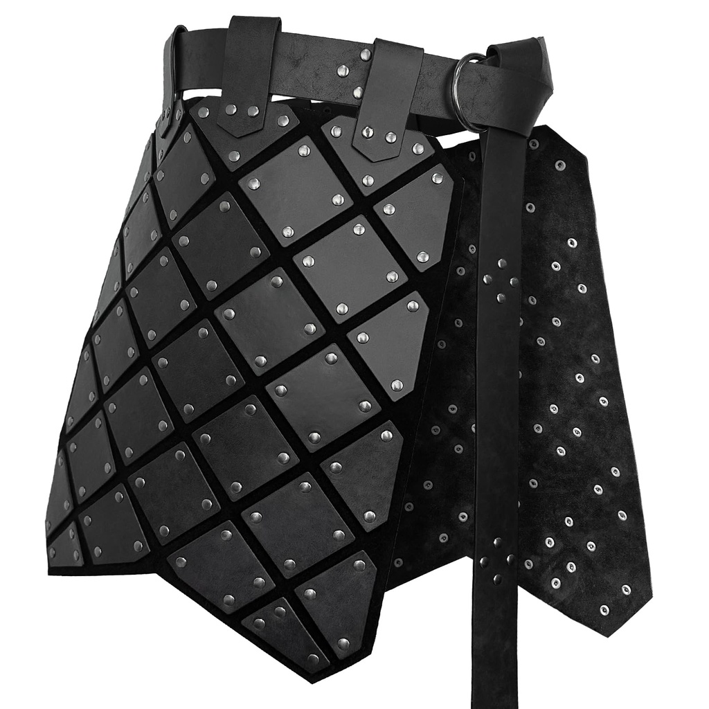 HiiFeuer Medieval Faux Leather Thigh Armor, Retro Double Sides Waist Armor with Belt, Merce