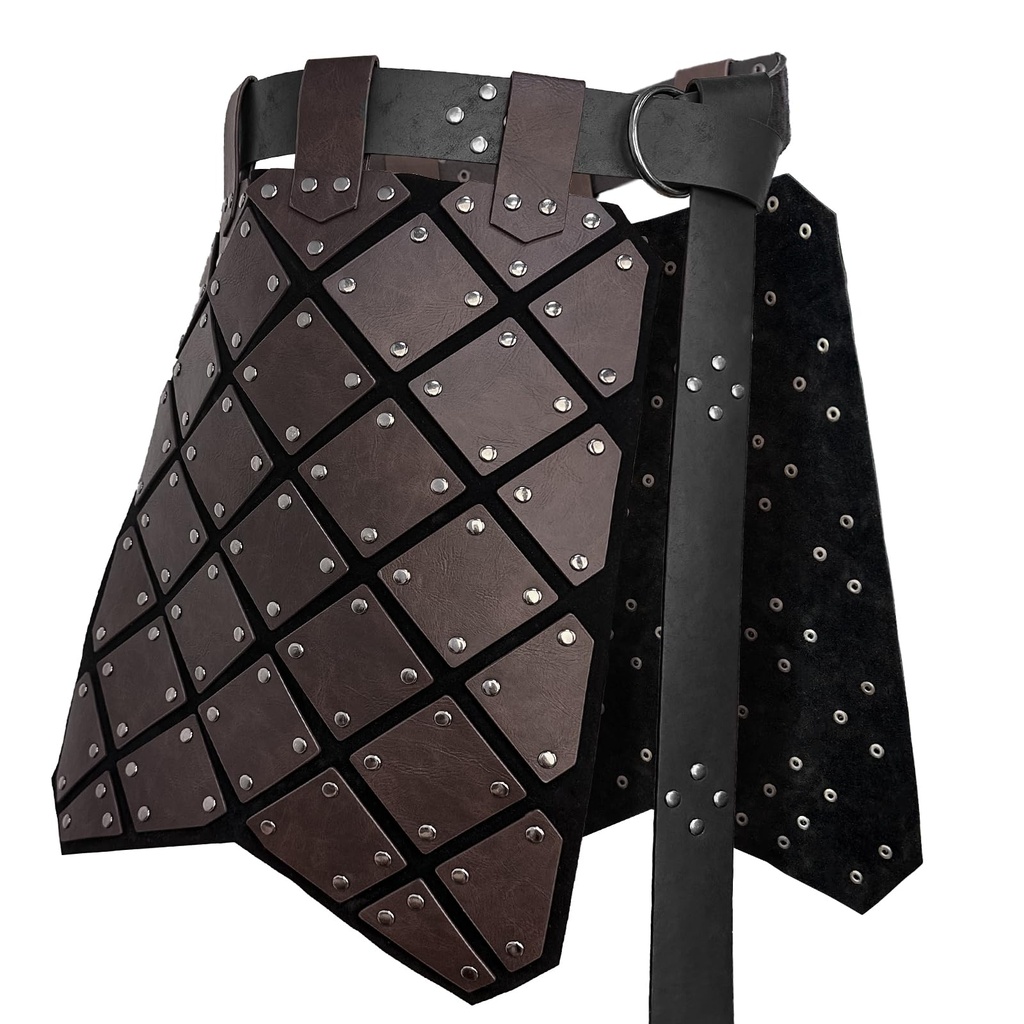 HiiFeuer Medieval Faux Leather Thigh Armor, Retro Double Sides Waist Armor with Belt, Merce