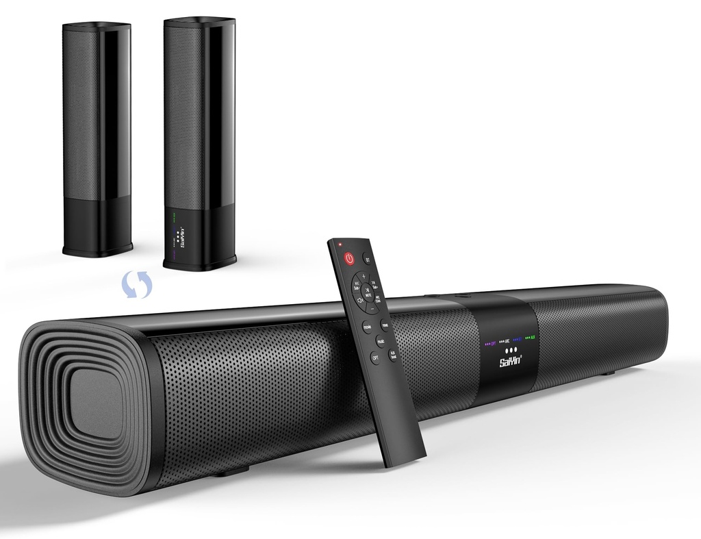 Saiyin Soundbar for TV, Sound Bar with Optical/ARC/AUX and Bluetooth 5.3 Inputs, 50W Peak 