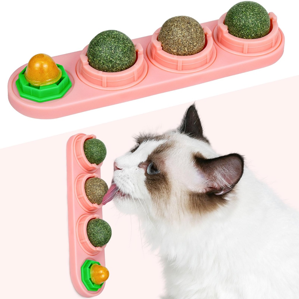 TOHDNC Catnip Ball for Cats Wall, 4 Pack Catnip Toys, Edible Kitty Toys, Extra Cat Energy B