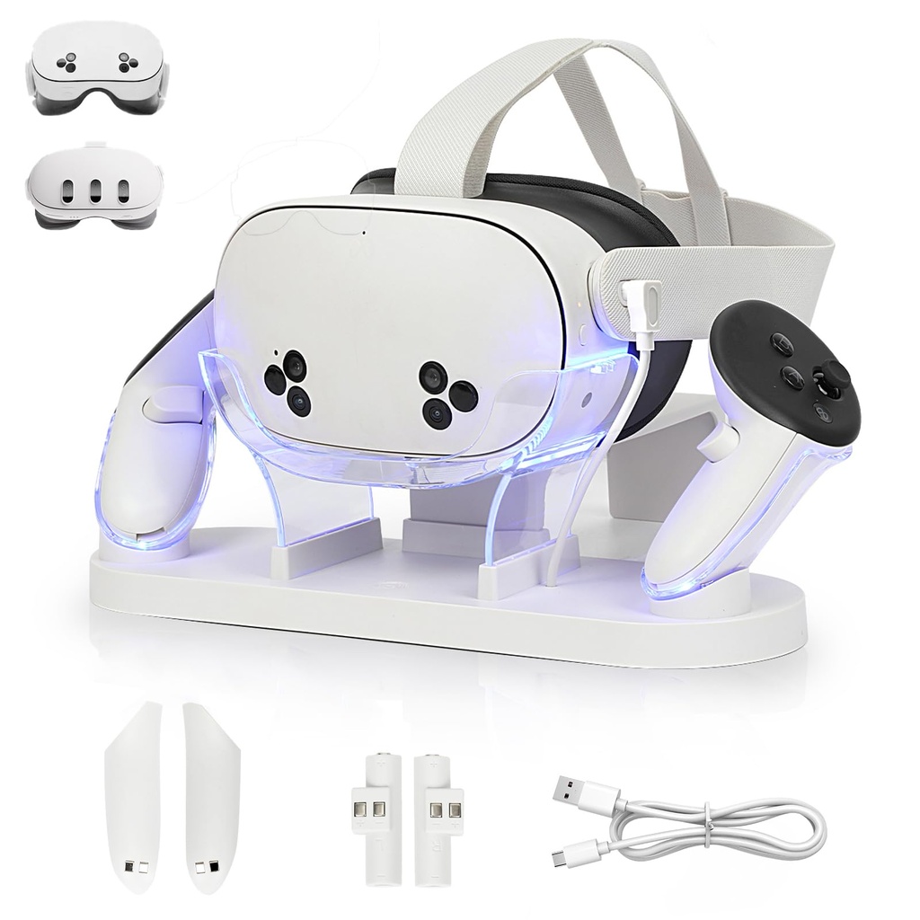 Growalleter for MetaQuest 3S/Quest 3 Charging Dock, VR Charger Station Stand for MetaQuest
