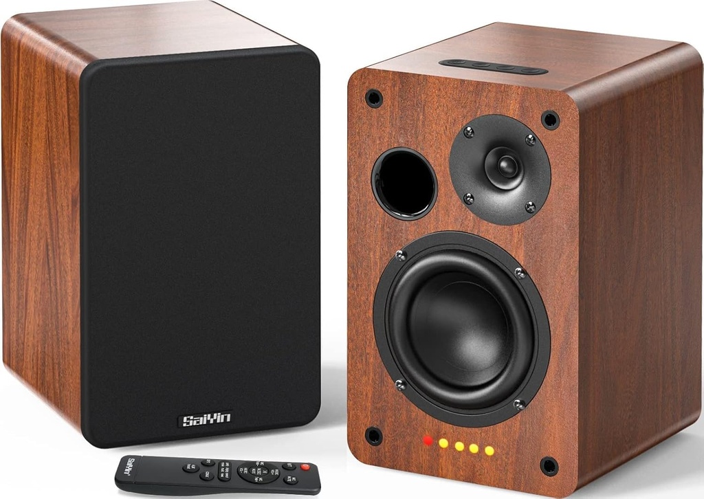 Saiyin Active Bookshelf Speakers, 40W X 2 Bluetooth 5.3 with 4 Inch Woofer, Turntable Speaker