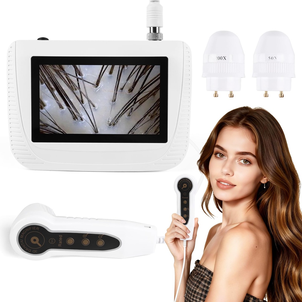 Skin Hair Analyzer, 5 Inch LCD Digital Microscope Scalp Detector Scanner, 50X 200X Portable