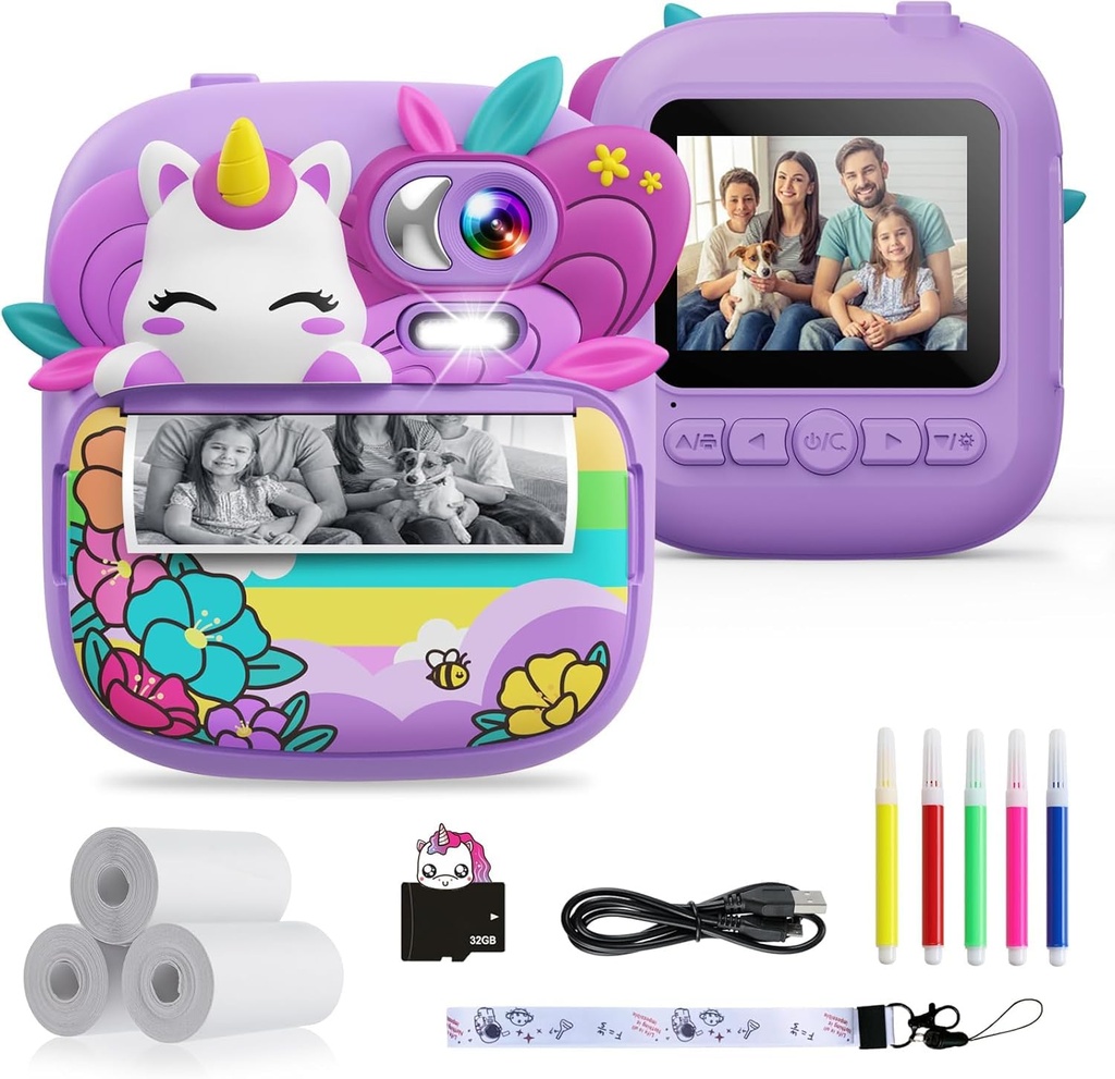 TIATUA Kids Instant Print Camera, 2.4'' Digital Toy for 3-14 Year Old, 1080P HD Video
