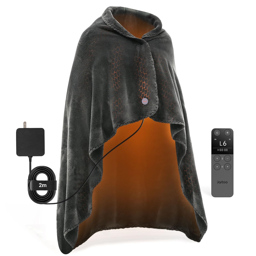 Jartoo Nano Heated Blanket Electric Throw, Portable Washable Heated Shawl Wraps - 24V Safe & 70W Rated