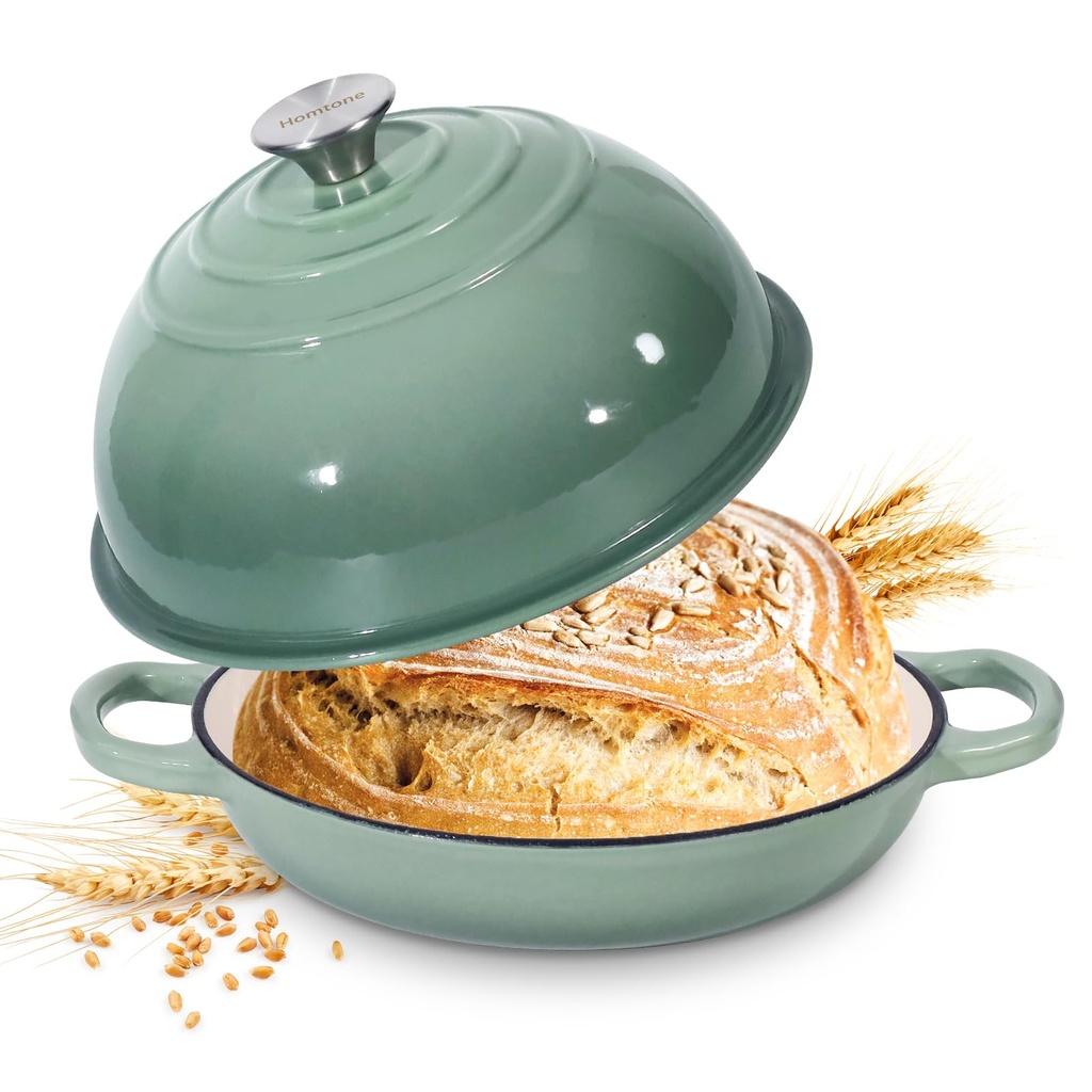 Homtone 5.5QT/26cm Enamelled Cast Iron Dutch Oven for Sourdough Bread, Dutch Oven Pot