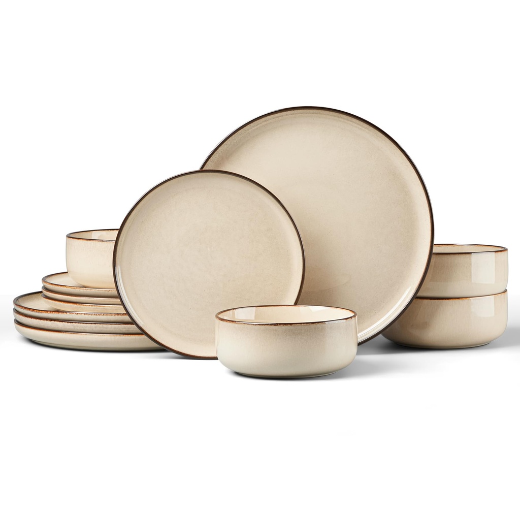 HaWare Dinner Set, 12 Piece Stoneware Dinnerware Service for 4, Reactive Glaze Dining Ware