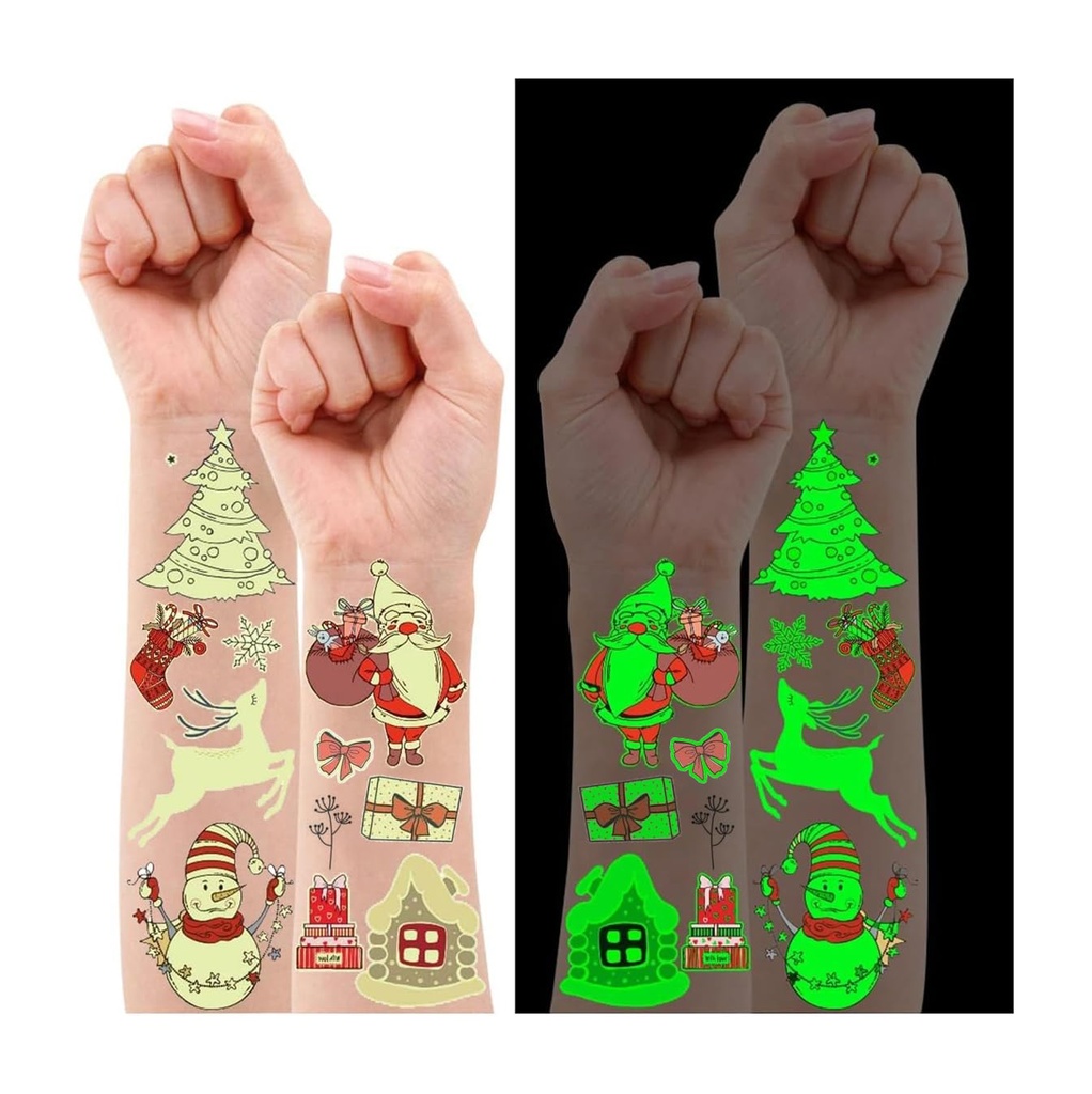 Leesgel Christmas Stocking Fillers, 10 Sheets Luminous Christmas Temporary Tattoos for Kids Christmas