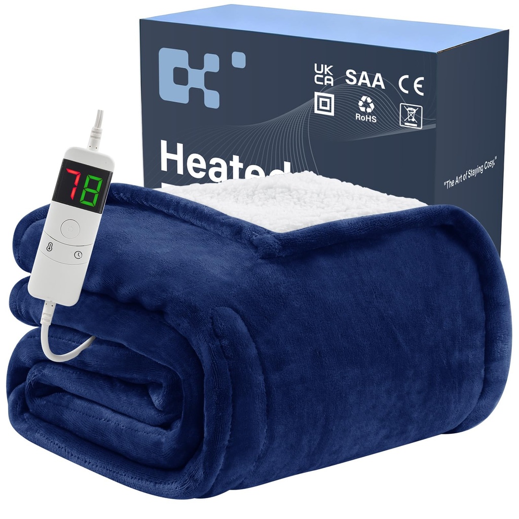 BOMOVA Electric Heated Blanket Single Throw (130x160cm,Blue)-Flannels Fleece Winter Warm Blanket