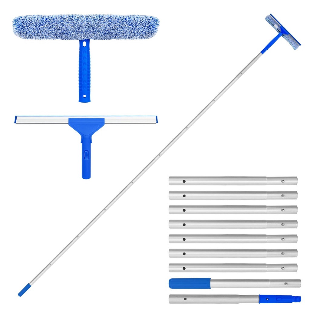 Newthinking Long Window Cleaning Pole 10FT, High Glass Squeegee Cleaner Tool Kit with Extra