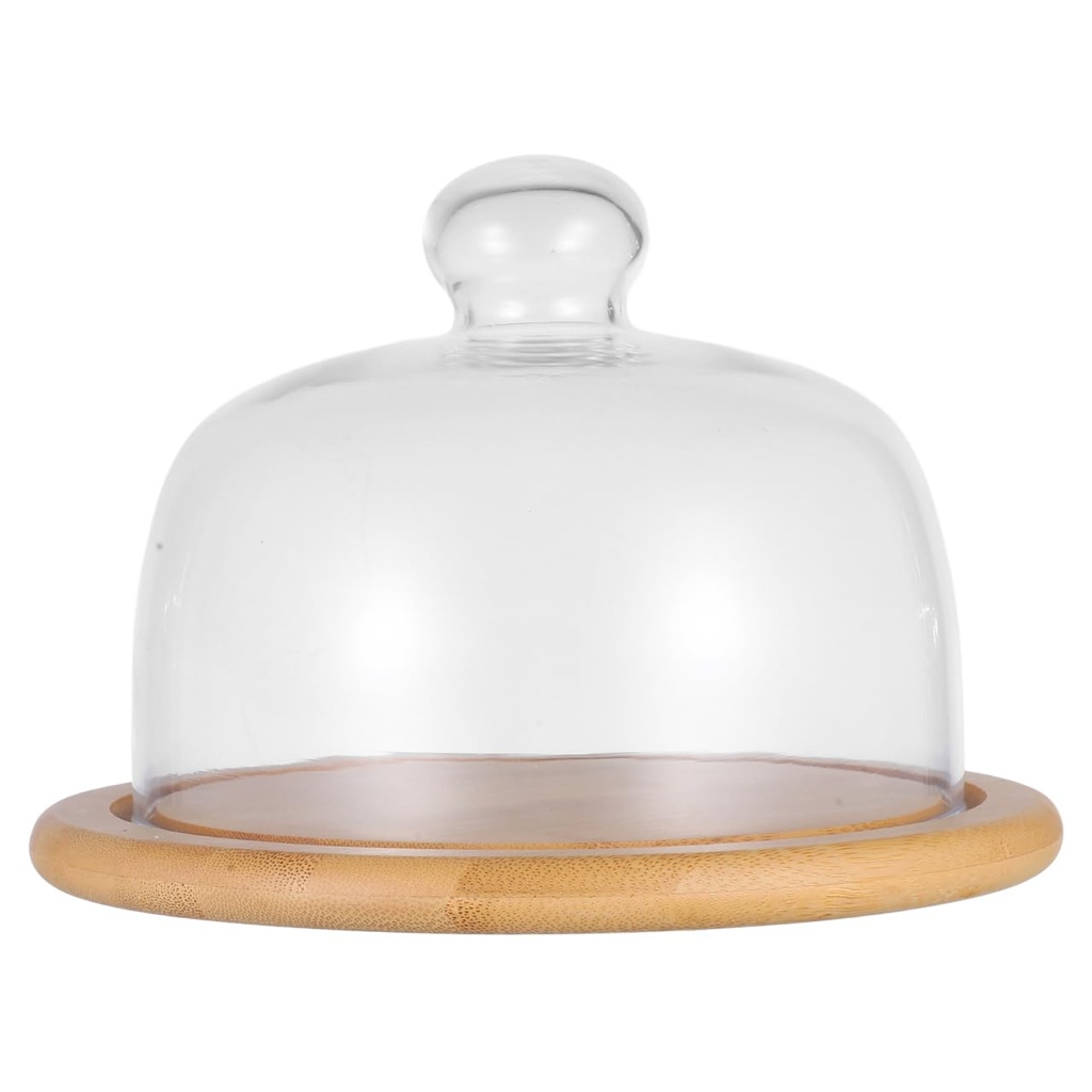 Cake Stand with Dome Lid,Cake Dome with Wooden Base, Wood Cake Plate with Cover,Wooden Cake