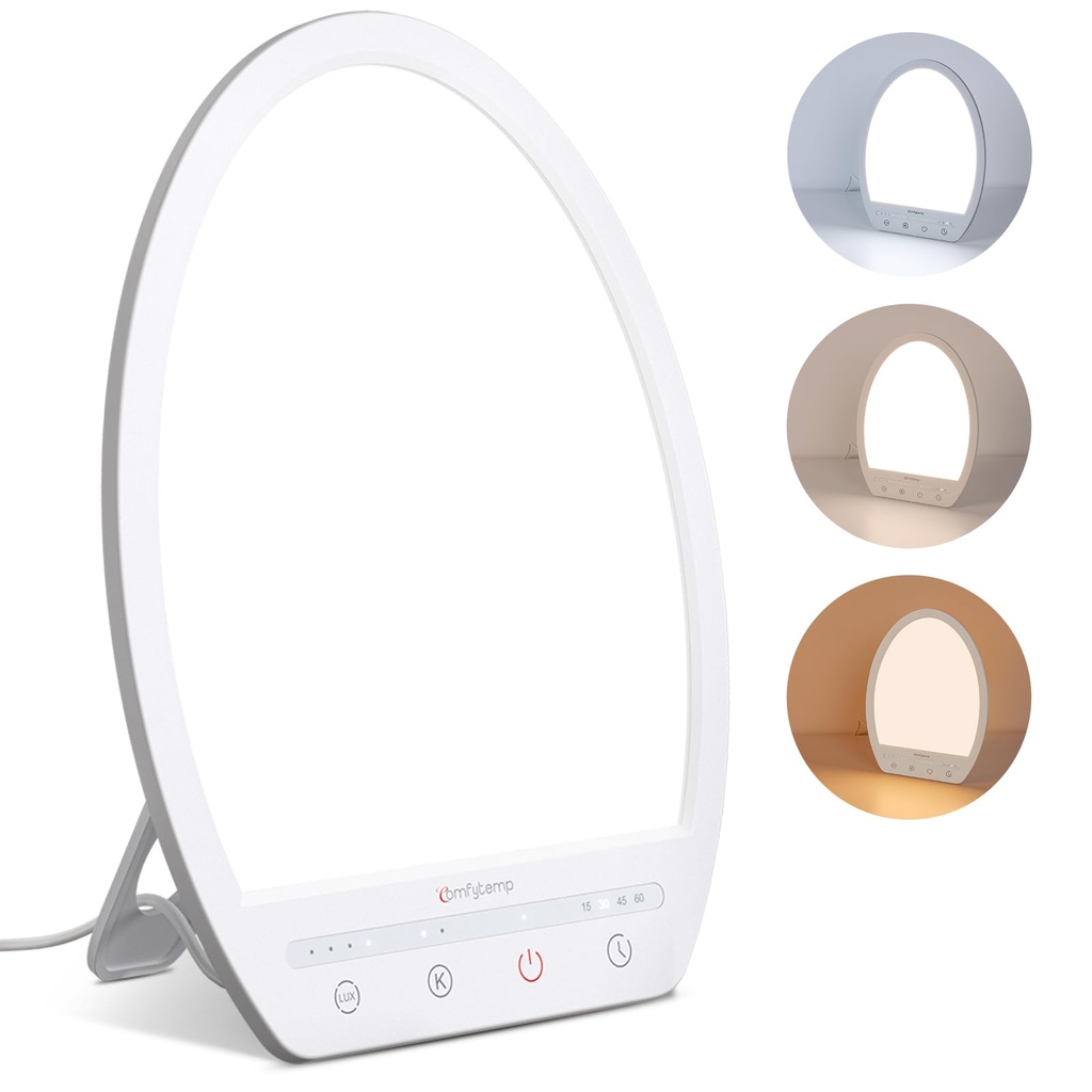 Comfytemp SAD Light Therapy Lamp, 10000 Lux Daylight Lamp with 3 Light Colors, 4 Brightness