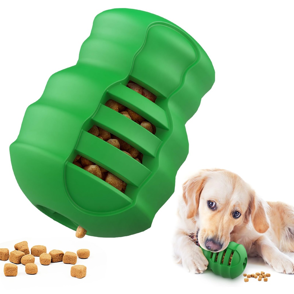 RUXAN Interactive Dog Treat Toy, Durable Natural Rubber Fetch and Chew Toy, Green