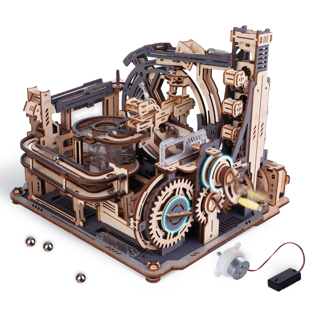 ROKR Electric Marble Run Model Kits For Adults to Build, Marble Spaceport 3D Wooden Puzzle