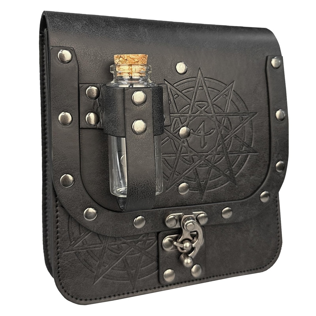 HiiFeuer Medieval Alchemy Faux Leather Belt Bag with Cork Potion Vials, Fantasy Wizard Wais