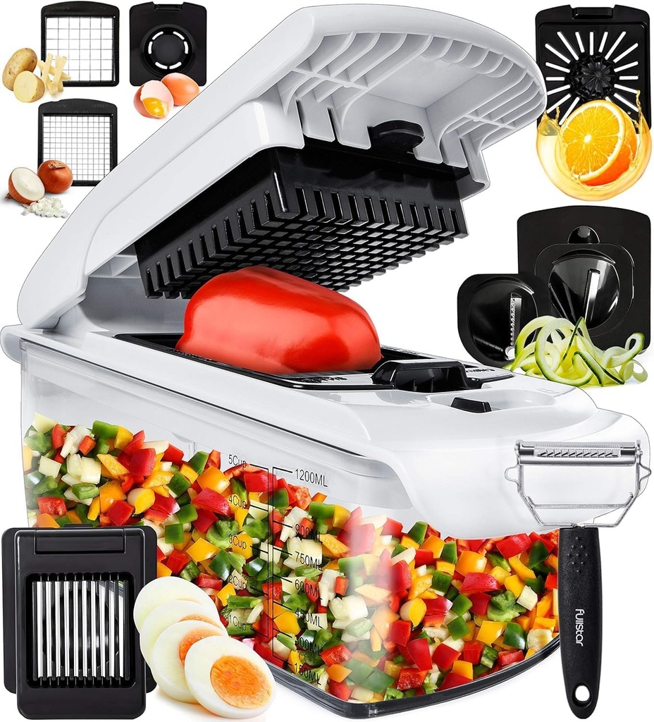 Fullstar Vegetable Chopper & Cutter - Slicer Dicer Spiralizer with Container for Food Veg On