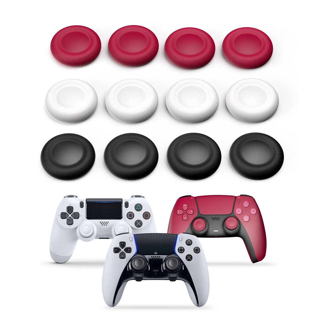 NEWDERY 12PCS Thumb Grip Joystick Caps for PS5/PS4 Controller, Non-Slip Laser Textured Grip
