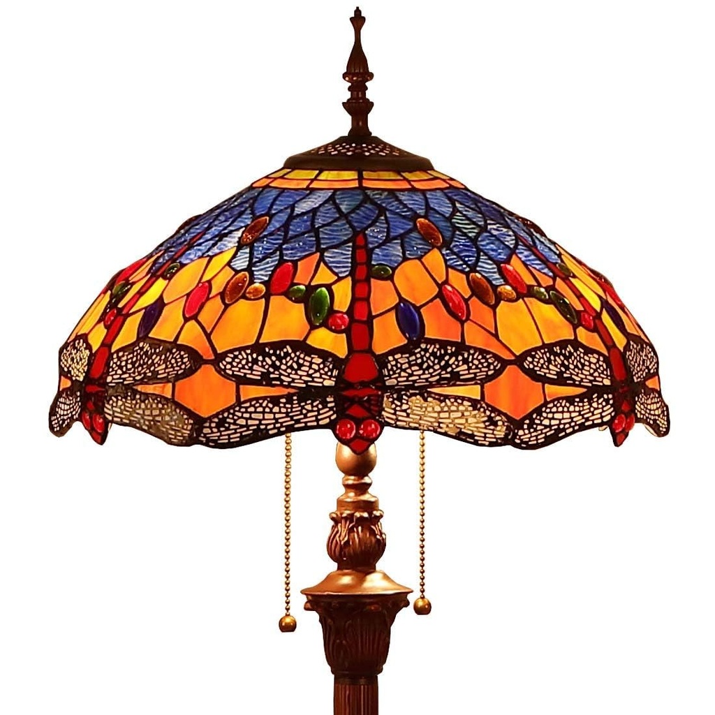 Bieye Dragonfly Tiffany Style Stained Glass Floor Lamp with 16 Inch Wide Complex Design Lamp