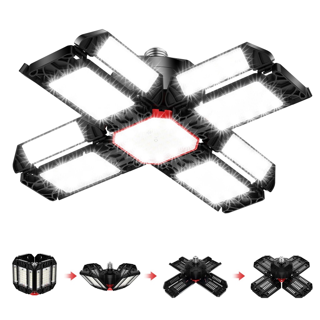 200W LED Garage Light 1 Pack - 20000LM 6500K Deformable Ceiling Lighting Fixture with 12 Adj