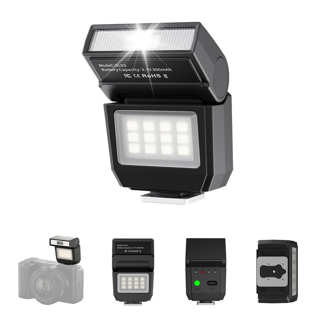 ULANZI SL03 Mini Camera Flash with Video Light, GN8 6500K Camera Speedlite Flash Units, 90??