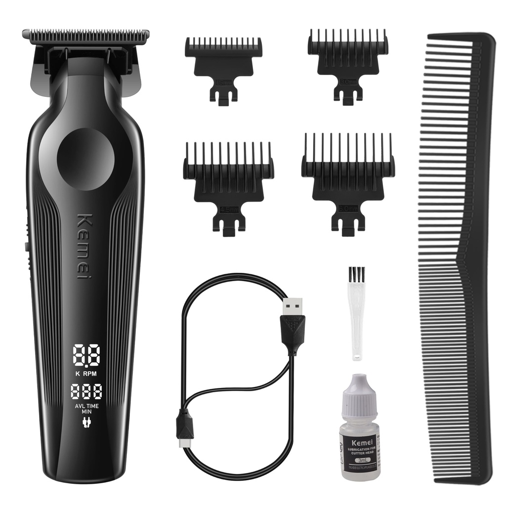 KEMEI Hair Trimmer for Men, Zero Gapped Cordless Hair Clippers Beard Trimmer with T Blade, R