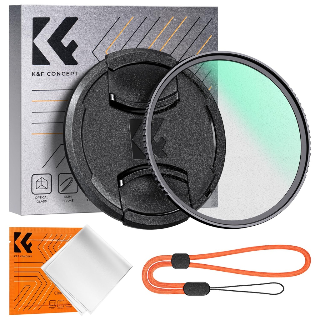 K&F CONCEPT 72mm Black Diffusion 1/8 Filter Mist Soft Glow Diffuser Lens Filters + Lens Cap