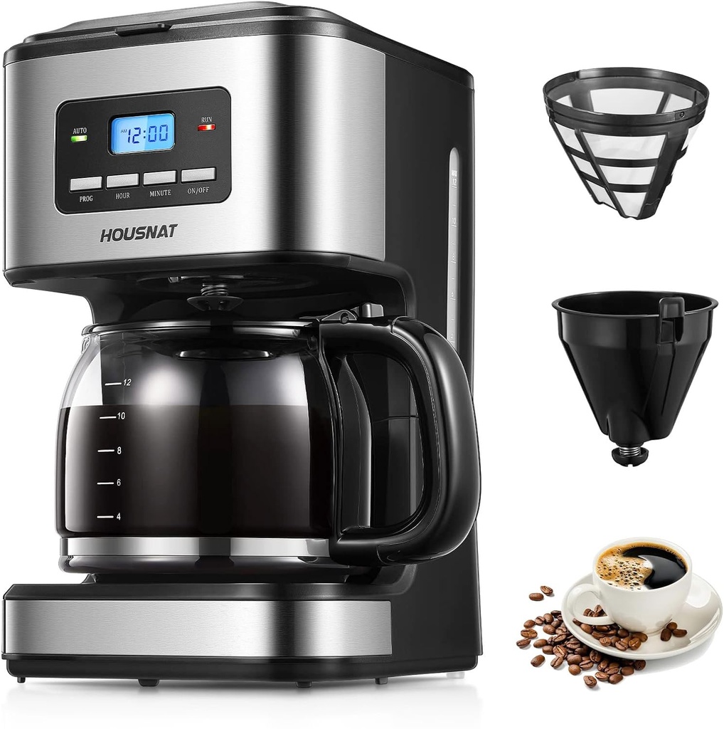 HOUSNAT Filter Coffee Machine, Programmable Drip Coffee Maker, Advanced Showerhead Technology